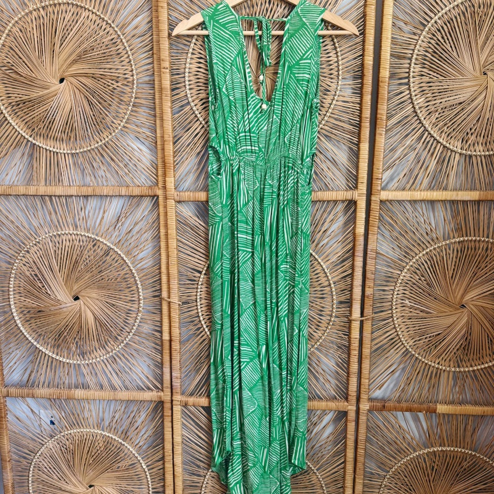Band of the Free Paita Green Leaf Print Jumpsuit SZ S Pockets Rayon - Picture 6 of 7